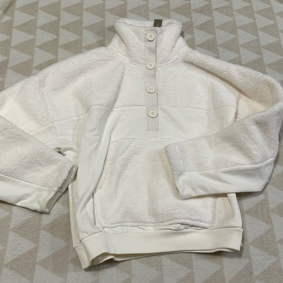 J crew teddy Sherpa button front sweatshirt ivory white - Picture 1 of 4